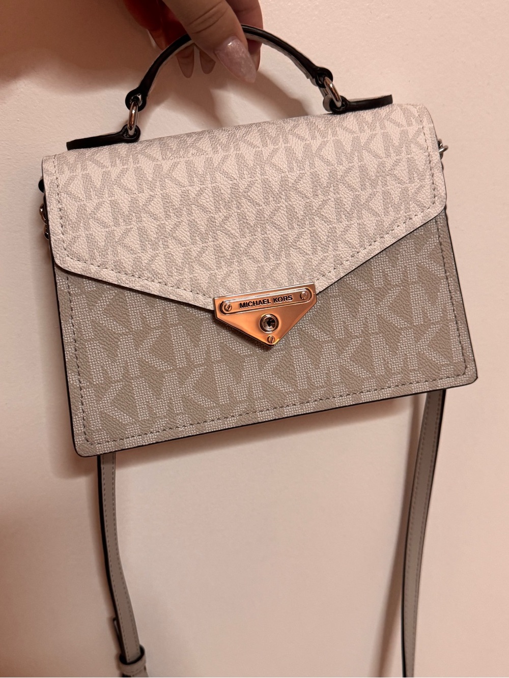 Michael Kors Two-Tone Light Gray and Beige Signature Top-Handle Satchel